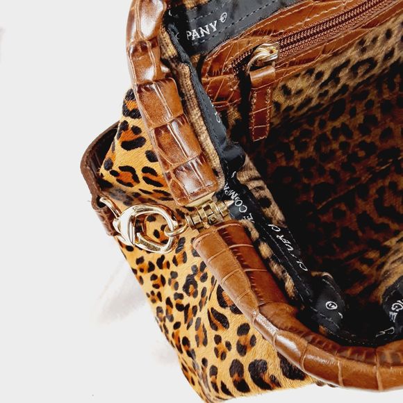 Clever Carriage Company Denim & Calf Hair Satchel Shoulder Bag Jean Bag Leopard - Picture 16 of 16